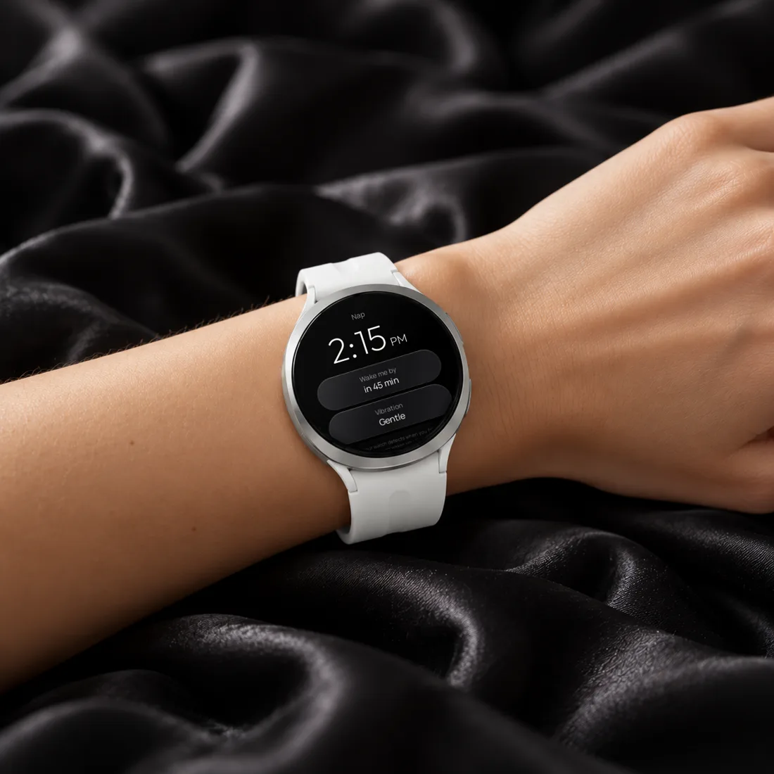 Galaxy Watch on a wrist with the Phasewake nap screen